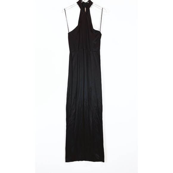 Intermix Women's Claire Crepe Satin Maxi Gown Size 8 Black Halter Formal Luxury - Picture 4 of 11